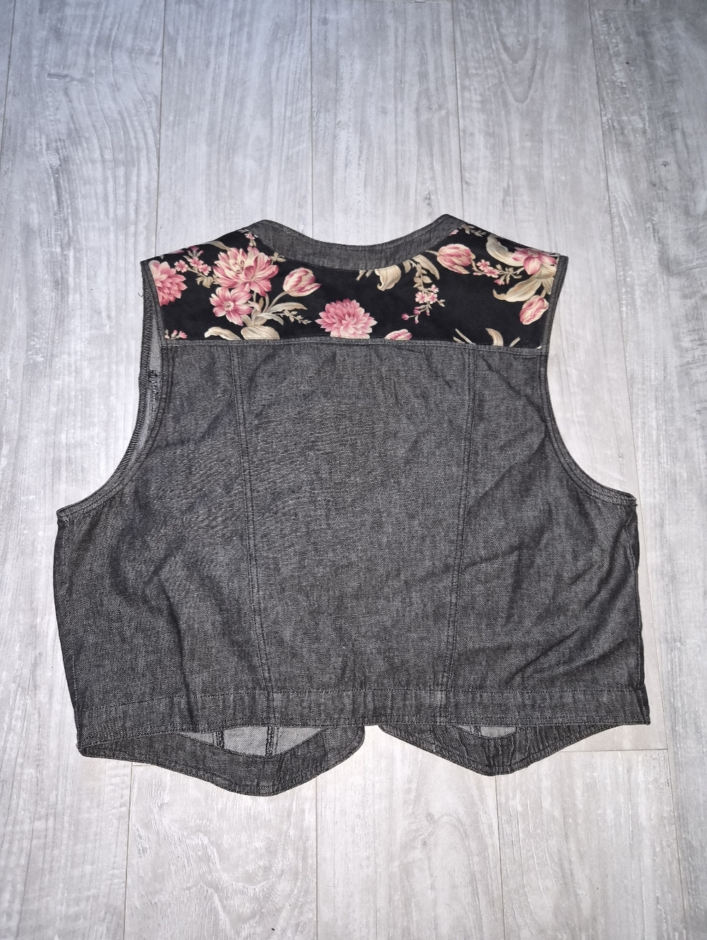 Patchwork Susan Bristol Vintage Vest top button up denim lace floral L Cottagec - Picture 7 of 8